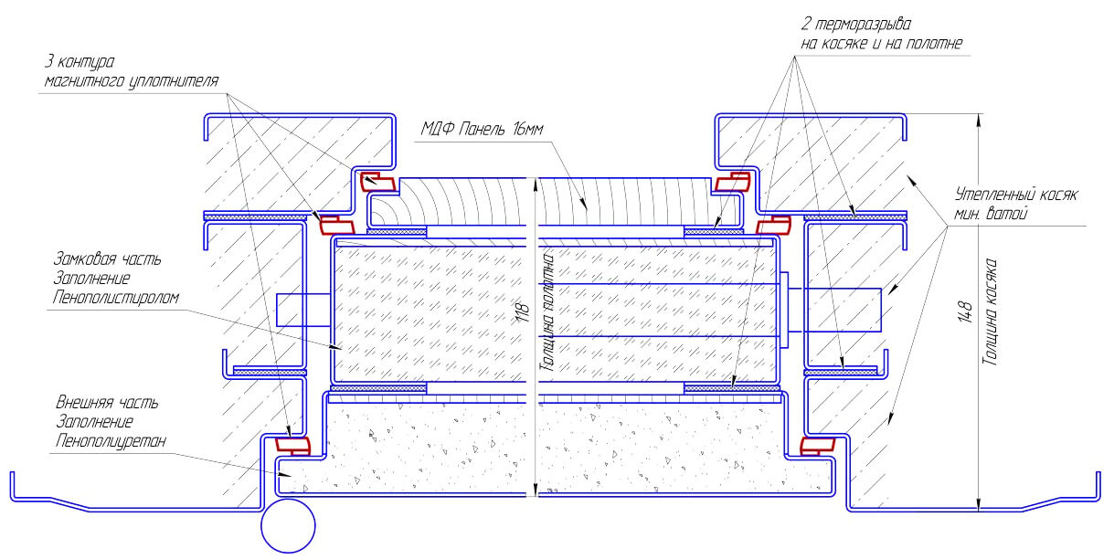 Чертеж двери с терморазрывом